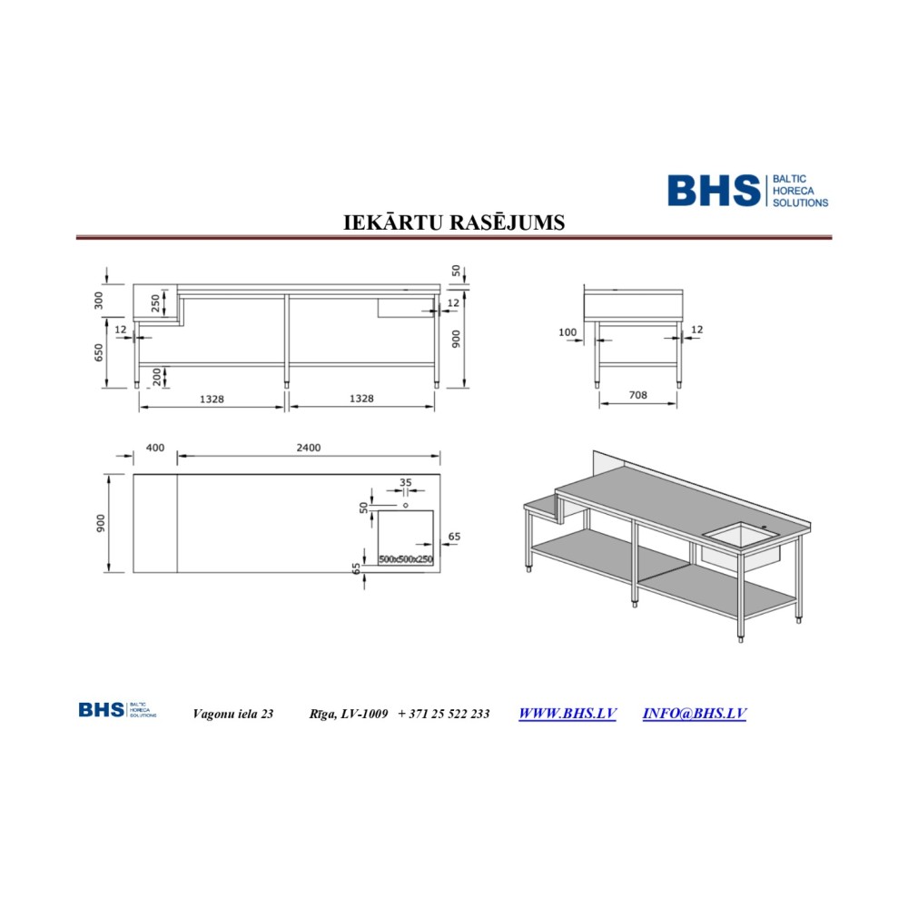 Galds ar izlietni un plauktu ar vietu iekārtai 2400 mm (PR-worktable-withsink-2400)