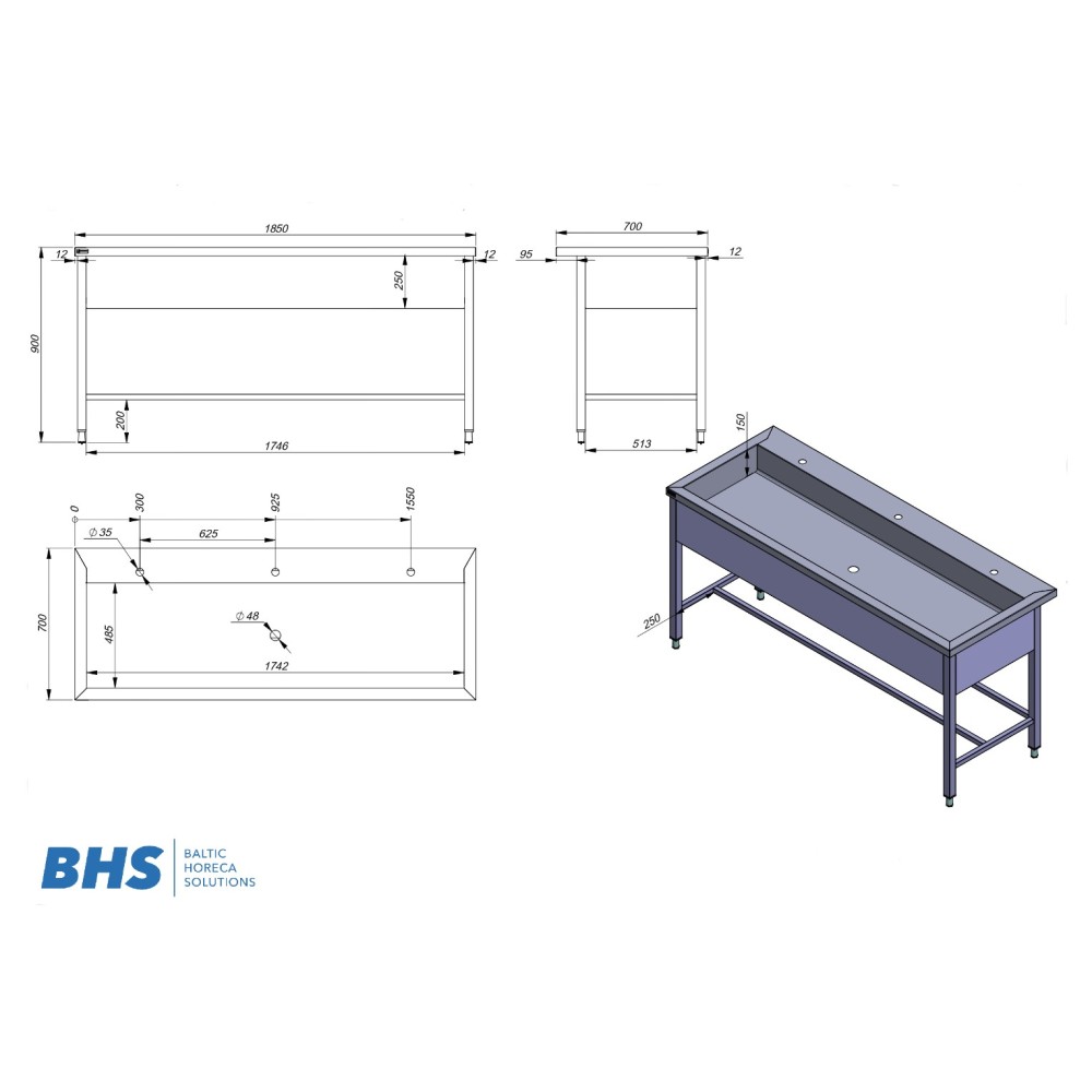 N/t galds ar baseinu 1850 mm (ZJ22-1187-190/70/90)