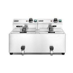 Manuālais friteris Profi Line ar izteces krānu, 2 x 8 l