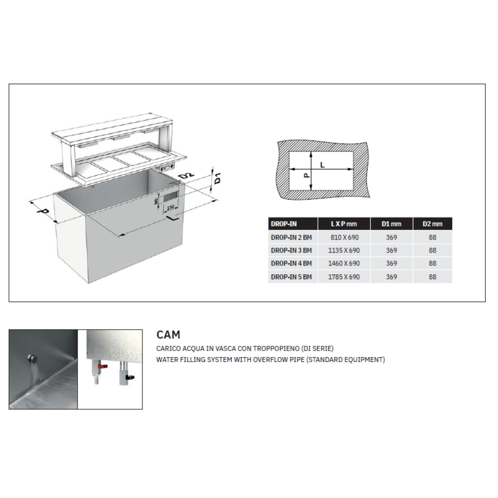 KARSTAIS MARMĪTS AR BAIN-MARIE APSILDI DROP-IN 3BM (006INDROP3BM)