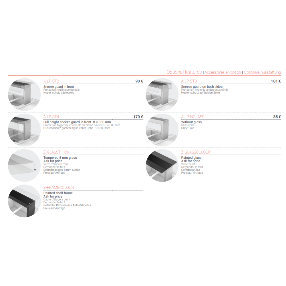 Apsildāms plaukts bufetei 2043 mm (LPW16-204/40/40)