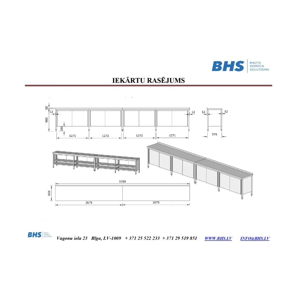 Nerūsējošā tērauda galds  ar bīdāmām durvīm 5350 mm (XCH24-0039-535/60/90)