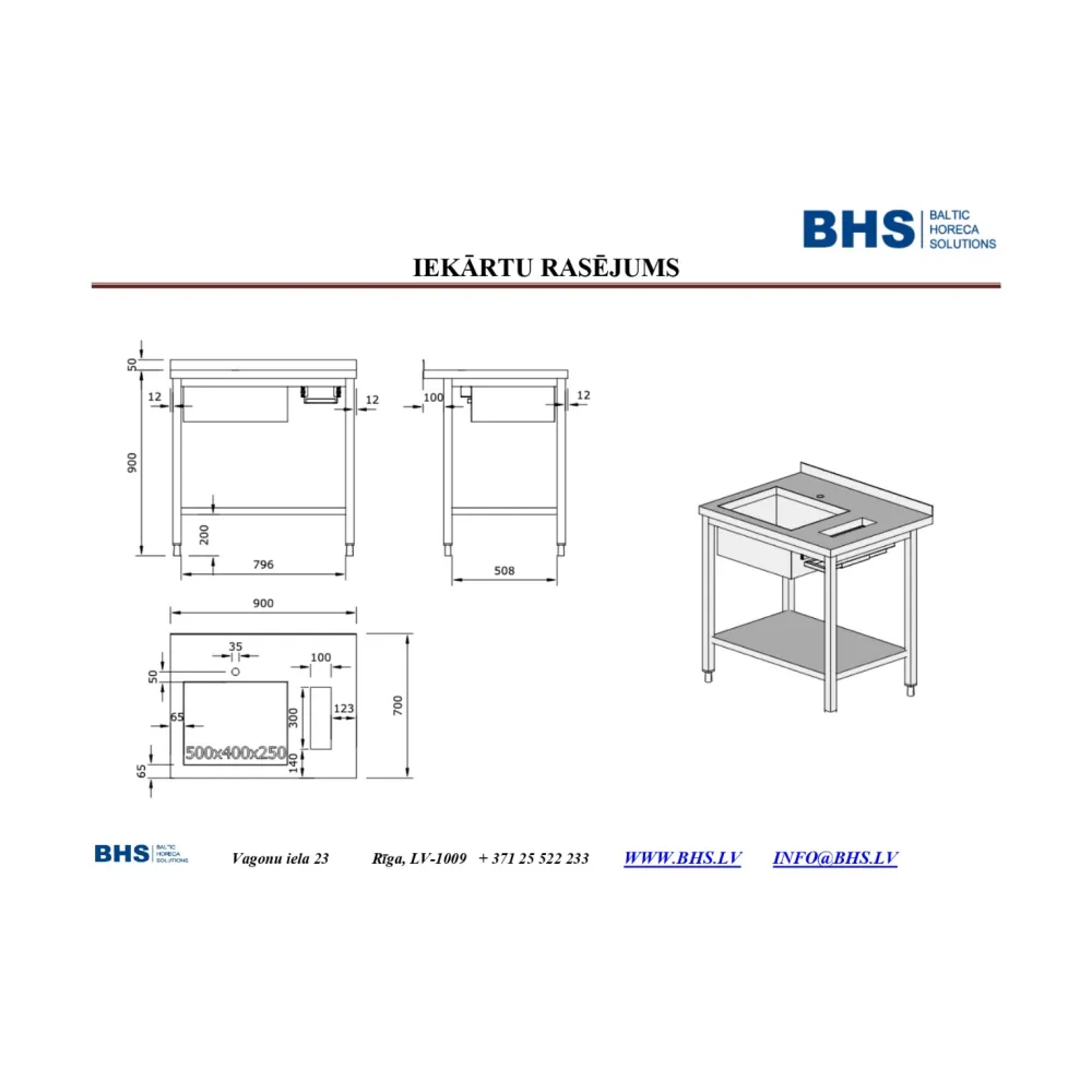 Galds ar izlietni un plauktu ar iebūvētu vietu atkritumiem  900 mm (PR-worktable-withsink-900)