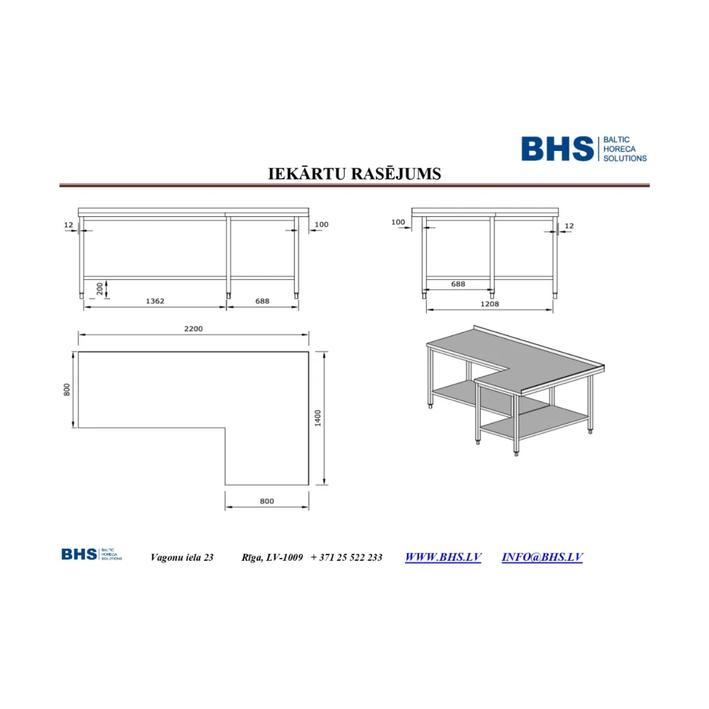 N/t stūra galds ar plauktu (PR-worktable-2200-1400)