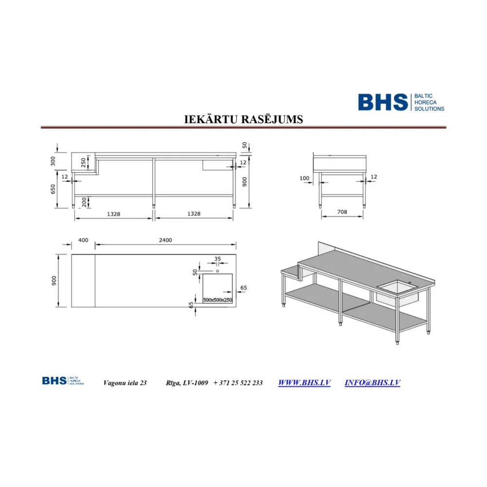 Galds ar izlietni un plauktu ar vietu iekārtai 2400 mm (PR-worktable-withsink-2400)