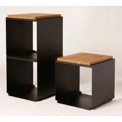 Табурет Corten  Cube с деревянной опорой OnFire