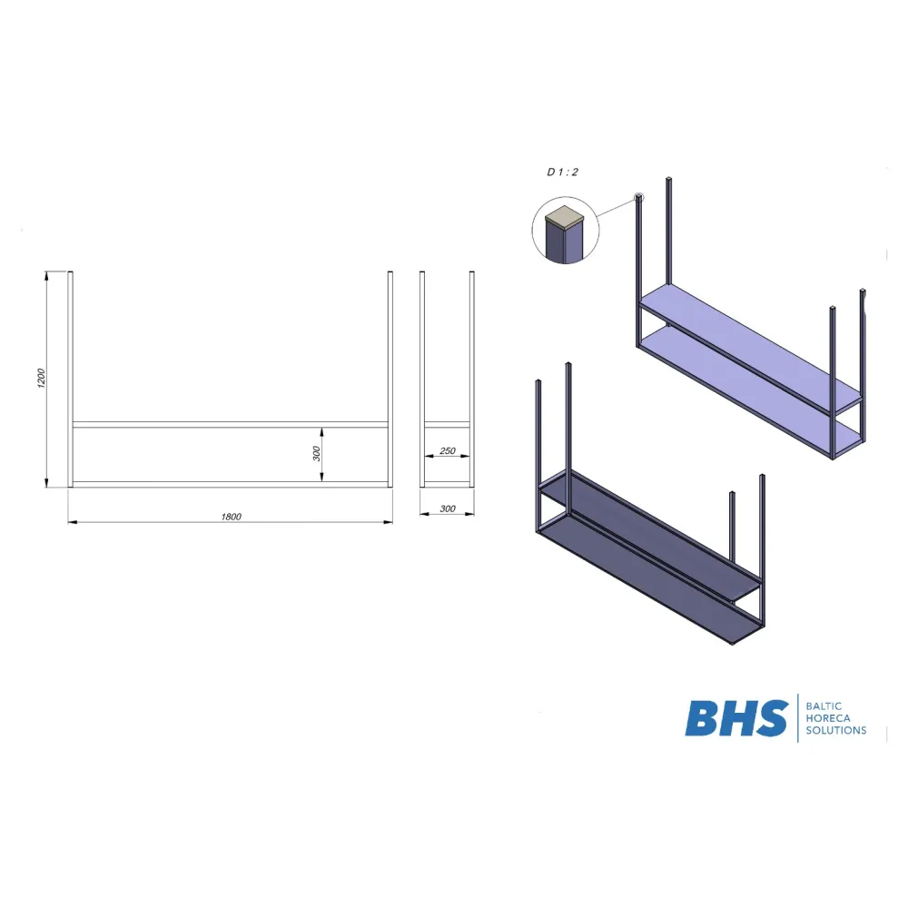 N/t dubultais plaukts ar stiprinājumiem pie griestiem (BHS-NR-1800/300/1200)