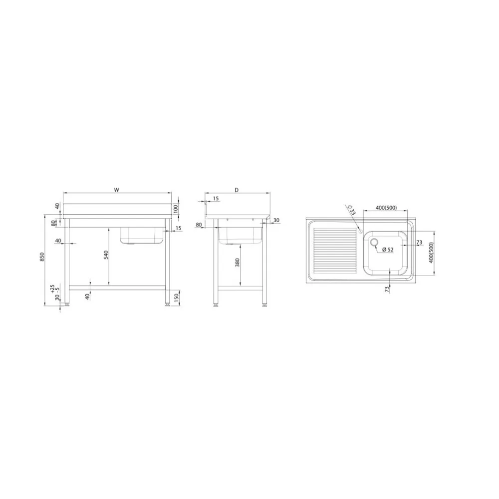 Nerūsējošā tērauda galds ar 2 izlietnēm un plauktu 1400x600 mm (954596140)