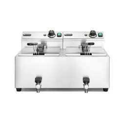 Manuālais friteris Profi Line ar izteces krānu, 2 x 8 l