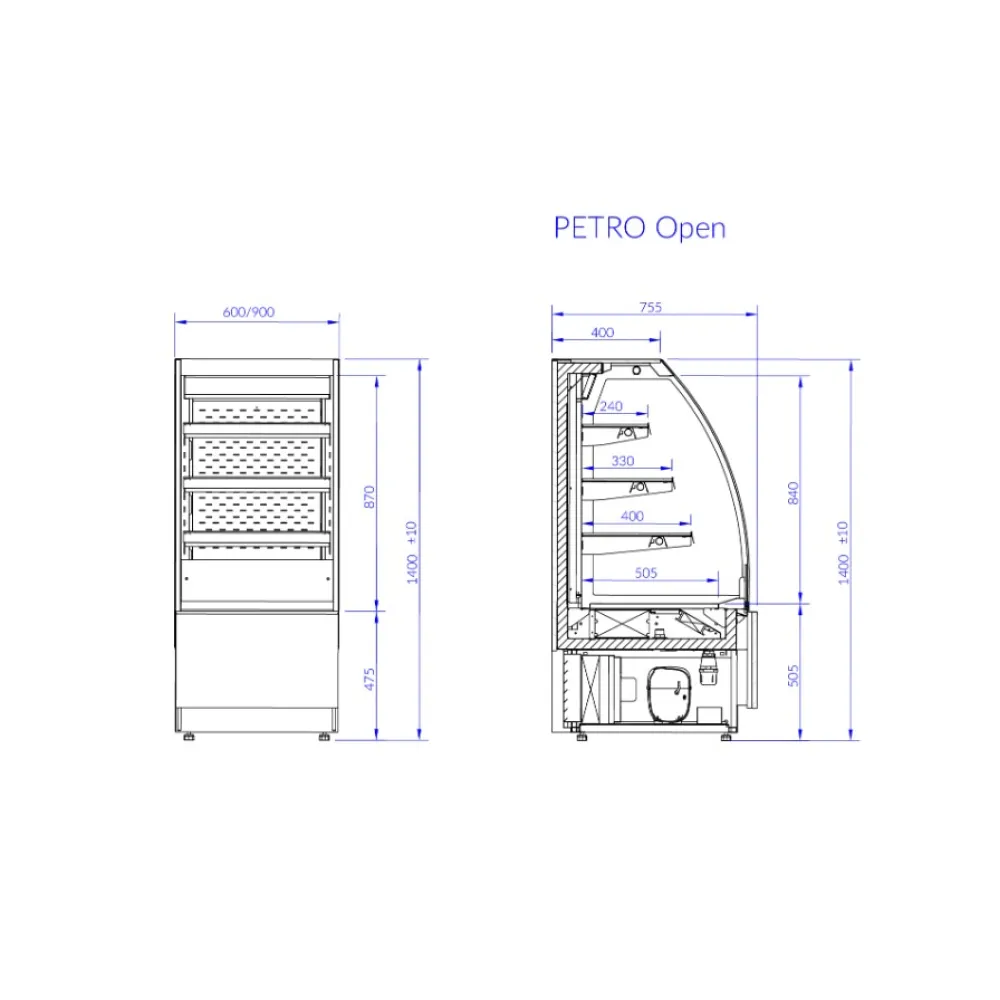 Konditorejas vitrīna PETRO OPEN 600 mm (PR100O)