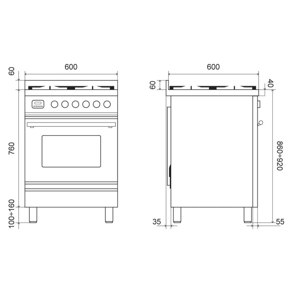Plīts ar cepeškrāsni Professional Plus 60 cm P06WE3 4 degļi