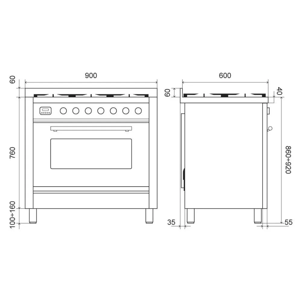 Plīts ar cepeškrāsni Professional Plus 90 cm  P09IWE3 4 degļi+2 indukcijas
