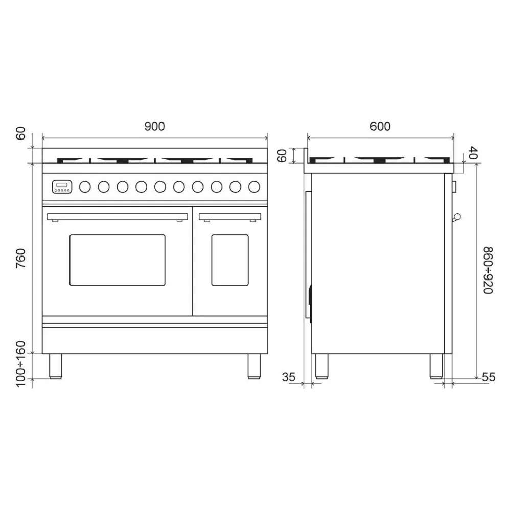 Plīts ar cepeškrāsni Professional Plus 900 mm PDI096WE3 indukcijas