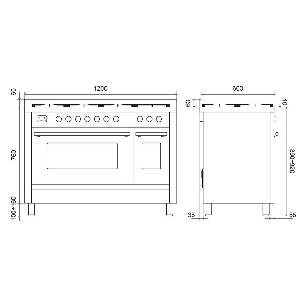Plīts ar cepeškrāsni Professional Plus 120 cm P127WE3 7 degļi