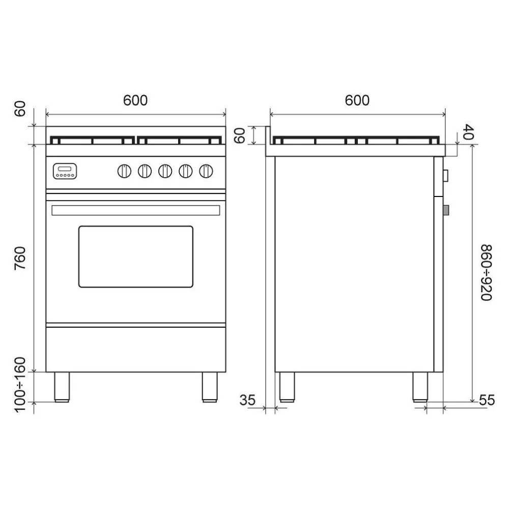 Plīts ar cepeškrāsni Pro Line  60 cm L06WM3 4 degļi