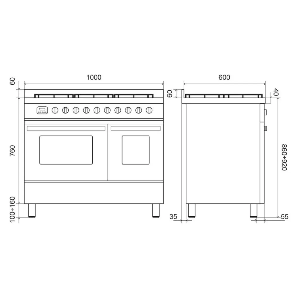 Plīts ar cepeškrāsni Pro Line 100 cm LD106WM3 100 cm 56degļi