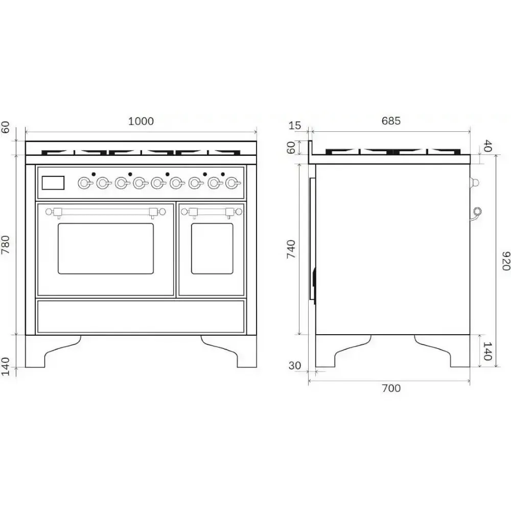 Ilve Majestic Milano MD10IDNE3 100cm ar 4 gāzes degļiem un divu zonu indukciju
