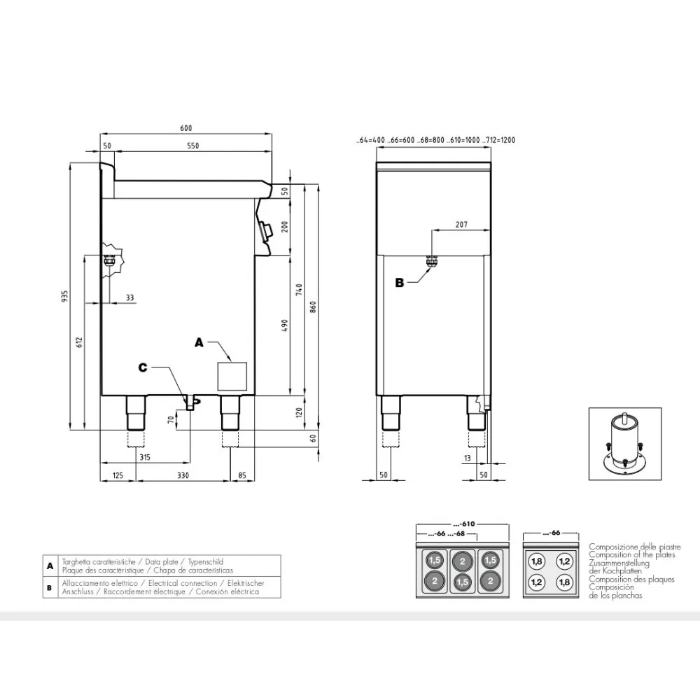 Elektrīskā plīts ar cepeškrāsni 4 riņķi  CF4-68ETX (06660830X)