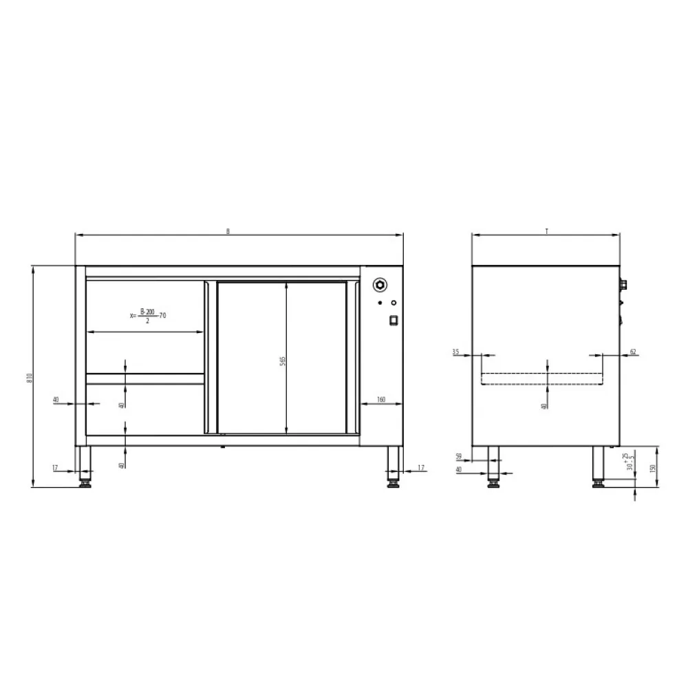 Siltais  skapi ar bīdāmām durvim  H-810 mm (983695100K)