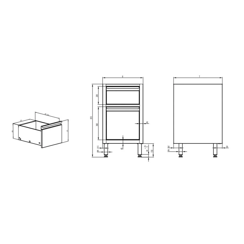 Skapis ar 2 atvilktnēm  H-810 mm (983595045K)