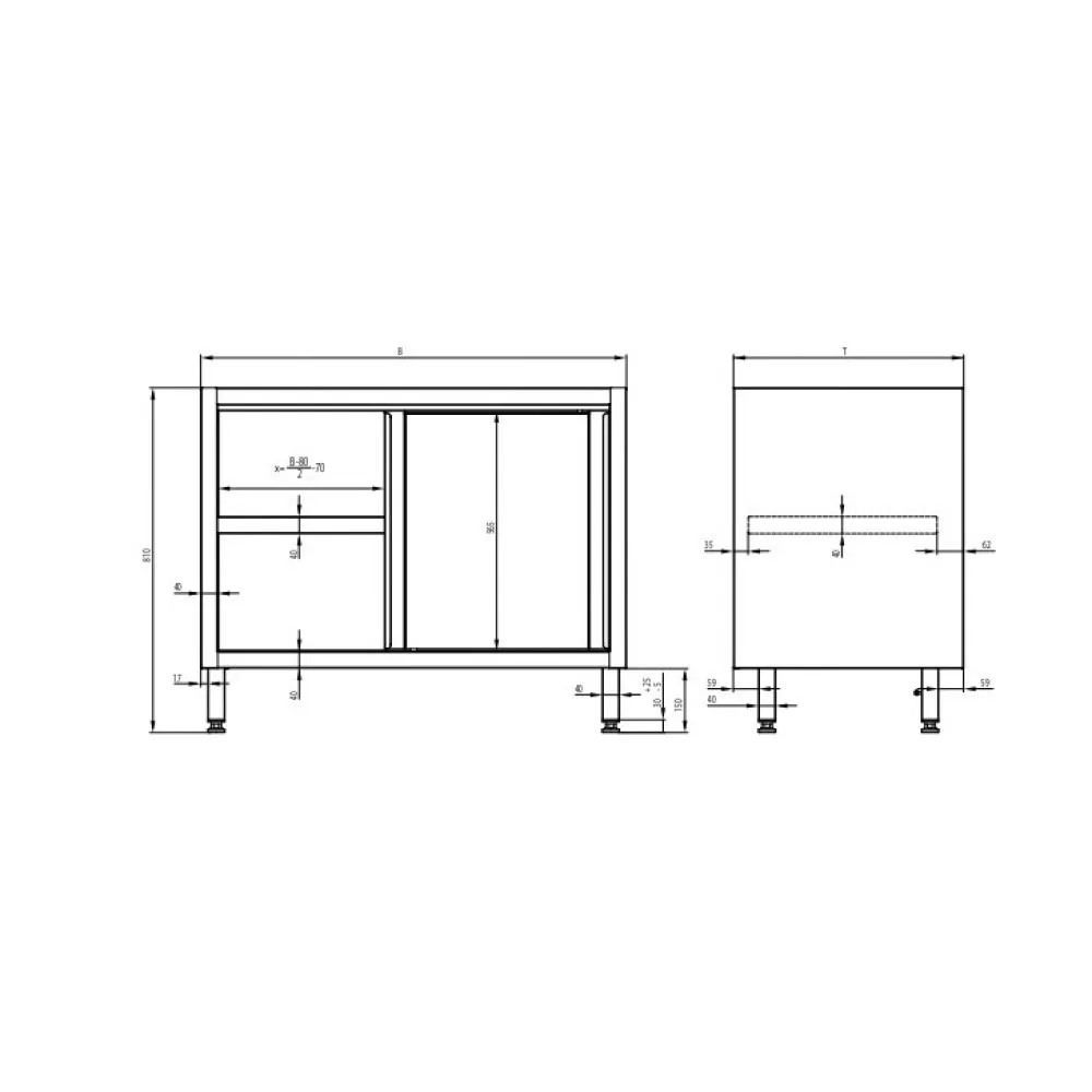 Skapis ar bīdāmām durvīm H-810 mm (983585080K)