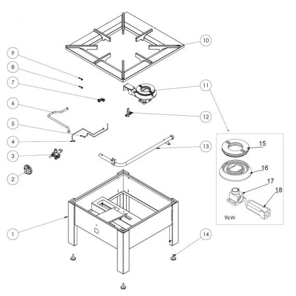 Gāzes plīts 9.0 kW (773001)