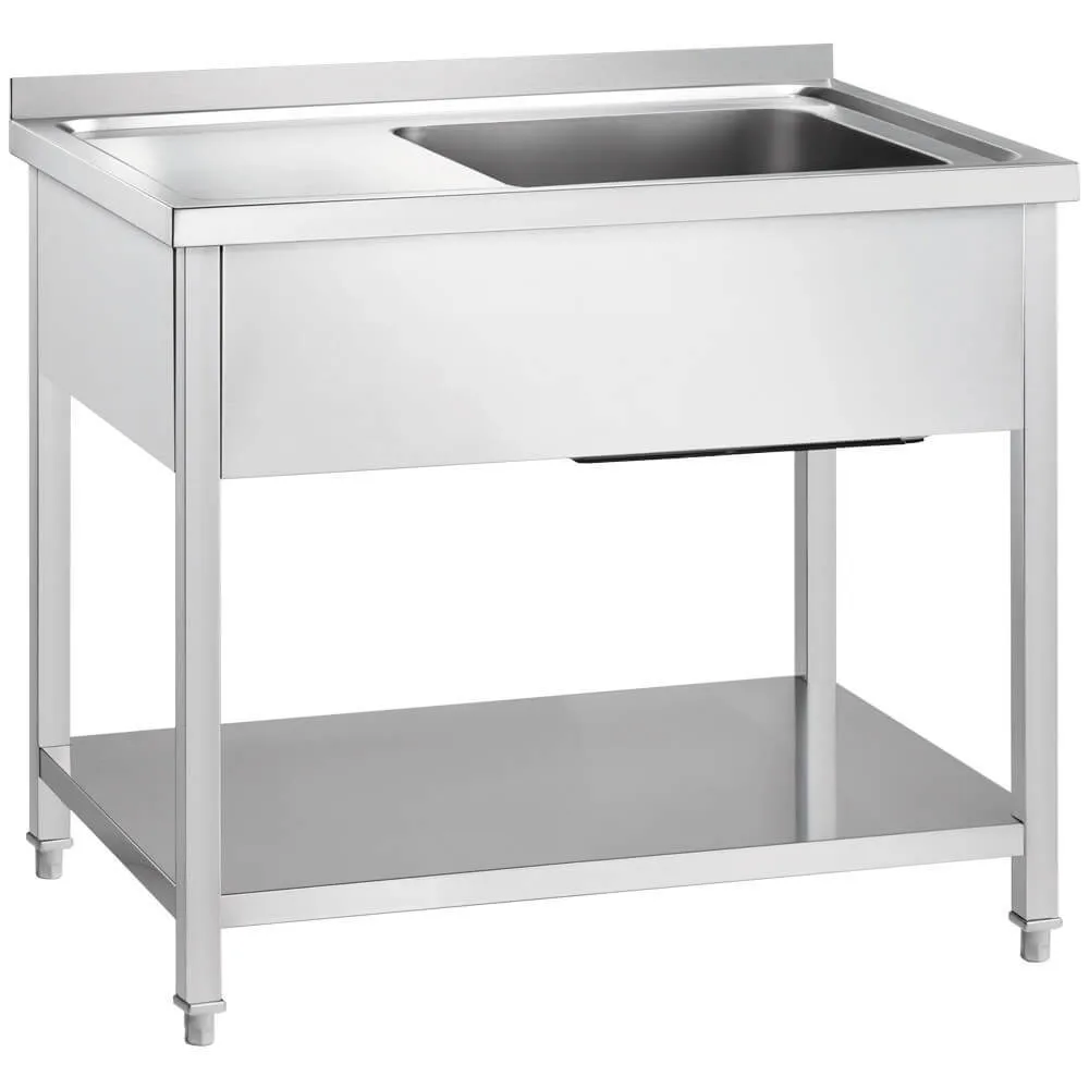 GREDIL nerūsējošā tērauda galds ar  izlietni (labajā pusē) un plauktu  1200 × 700 × 850 mm (673327)