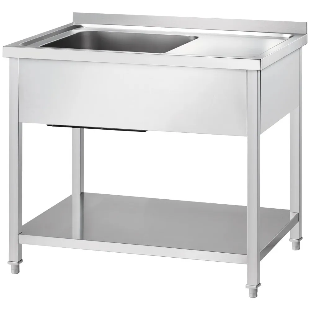 GREDIL nerūsējošā tērauda galds ar  izlietni (kreisajā pusē) un plauktu  1200 × 600 × 850 mm (674126)