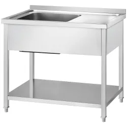 GREDIL nerūsējošā tērauda galds ar  izlietni (kreisajā pusē) un plauktu  1200 × 600 × 850 mm