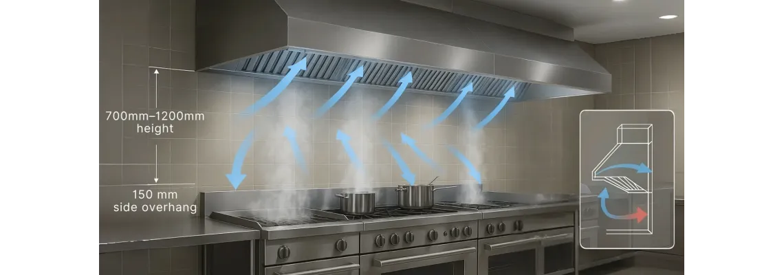 Tvaika nosūcēji un profesionālās virtuves ventilācija: aprēķins, filtri un ugunsdrošība