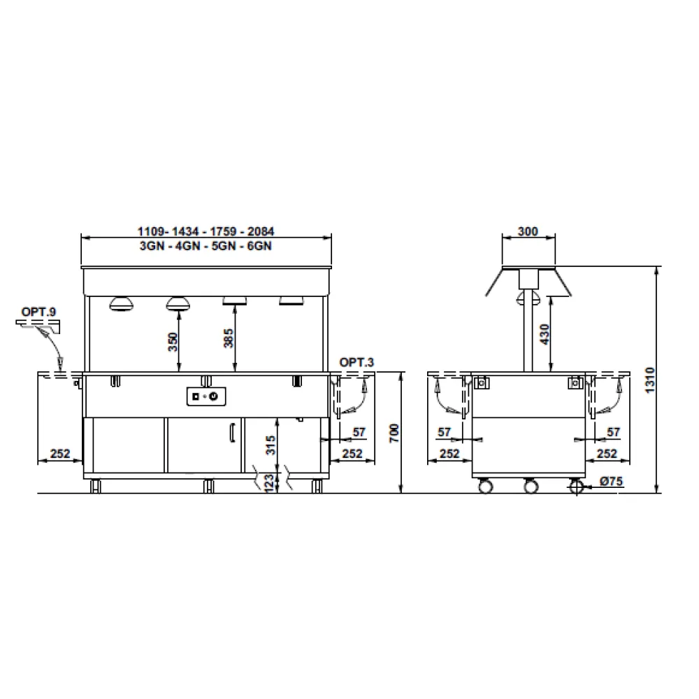 BAIN MARIE APSILDĀMA BUFETE AR INFRASARKANAJĀM LAMPĀM HAPPY 6 BM/INFRA (013HP6B/INFR)