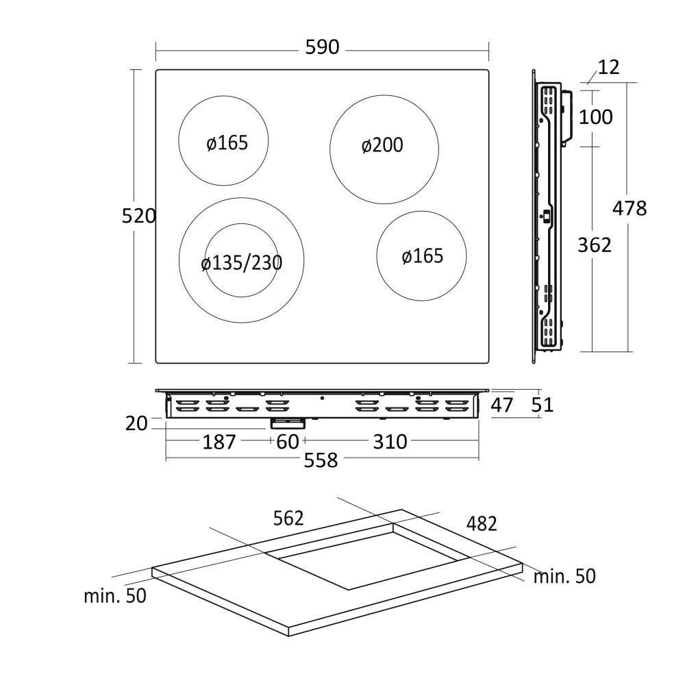 Keramiskā plīts virsma HOC60F (33058110000HOC60F)