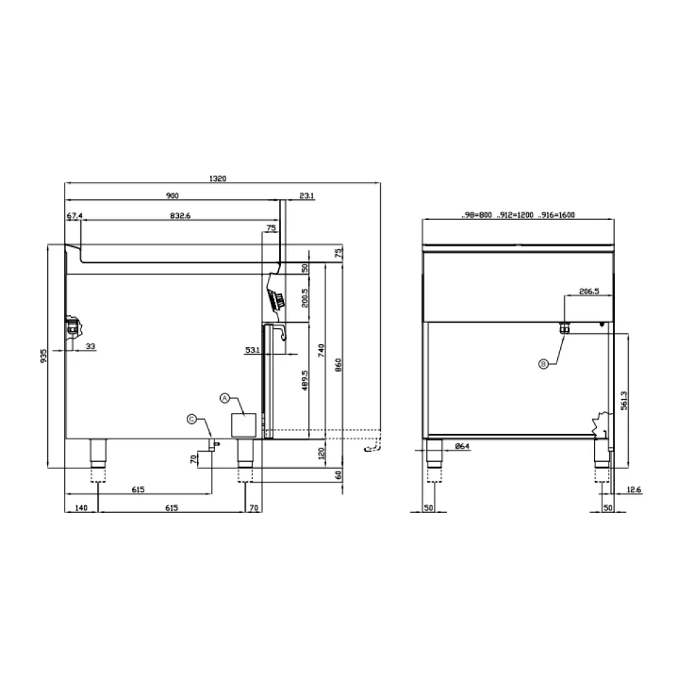 Elektrīskā plīts ar cepeškrāsni 6 riņķi 90 MARINE CFVQ6-912ETVX/V (0980123BX)